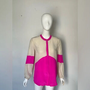 Madison Marcus Womens 100% Silk Colorblock Pink Beige Blouse Size Small